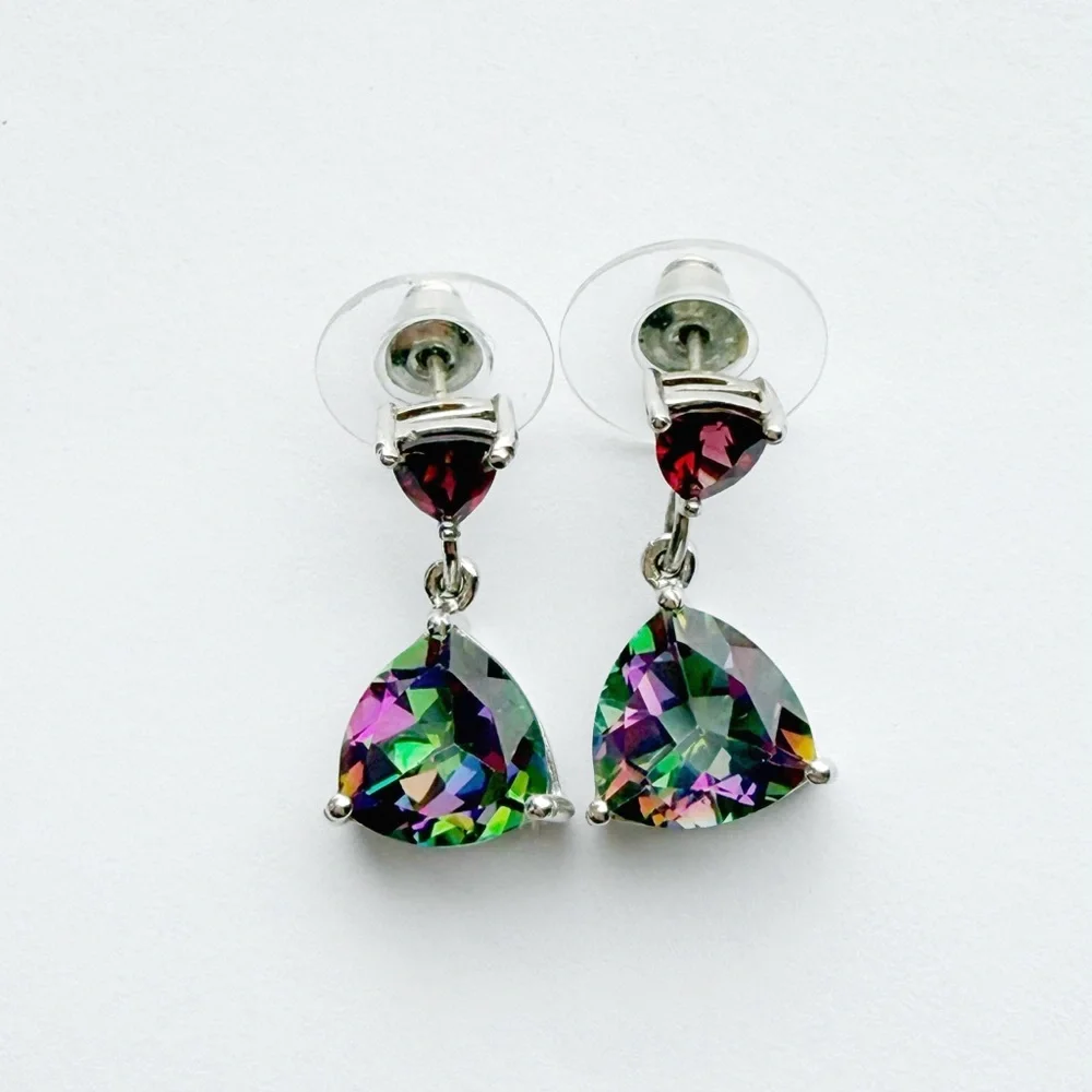 925 Mystic Topaz & Garnet Drop Earrings